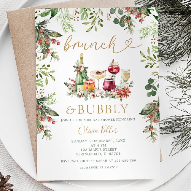 Brunch & Bubbly Christmas Cocktail Bridal Shower Invitation (Creator Uploaded)