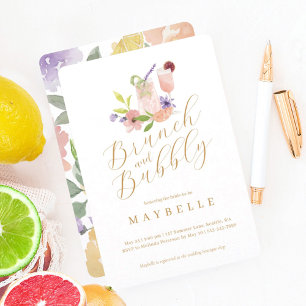 Brunch Bubbly Cocktail Floral Bridal Shower Party Invitation