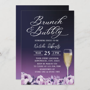 Brunch Bubbly Deep Purple Floral Bridal Shower Invitation