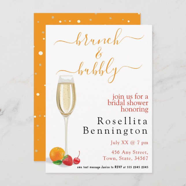 Brunch Bubbly Delightful Budget Bridal Shower Invitation (Front/Back)