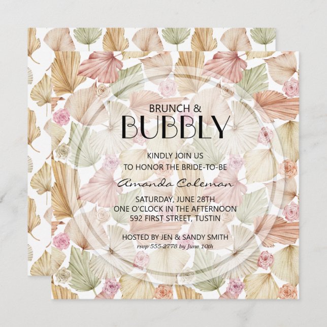 Brunch Bubbly Dried Leaves Bridal Shower Invitation (Front/Back)