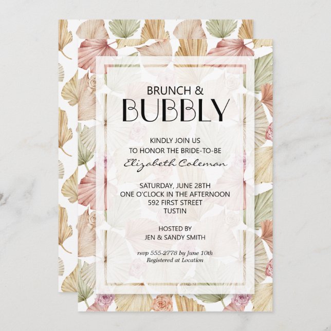 Brunch Bubbly Dried Leaves Bridal Shower Invitation (Front/Back)