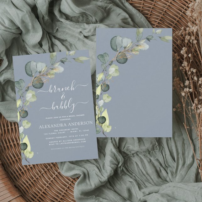 Brunch & Bubbly Dusty Blue Bridal Shower  Invitation (Creator Uploaded)