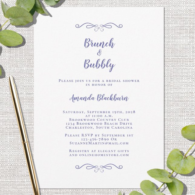 Brunch & Bubbly Elegant Bridal Shower Periwinkle Invitation (Creator Uploaded)