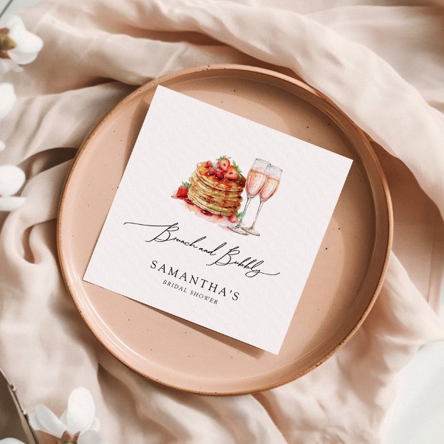 Brunch & Bubbly Elegant Pancake Pink Bridal Shower Napkin (Creator Uploaded)