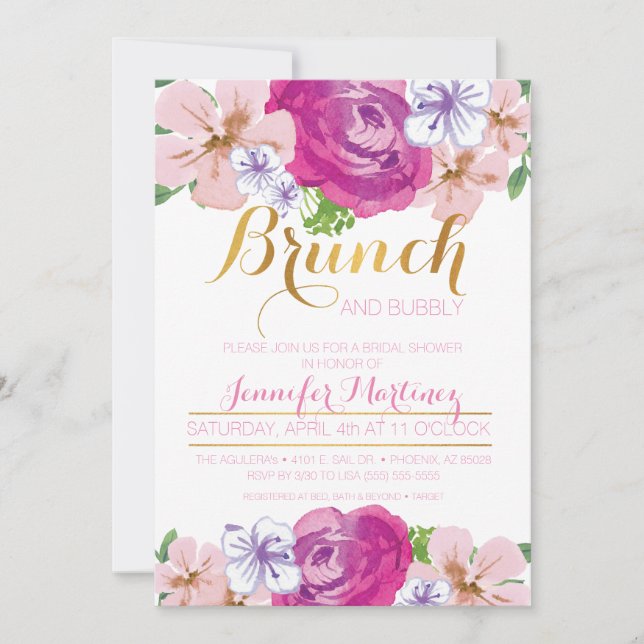 Brunch & Bubbly Floral Bridal Shower Card (Front)