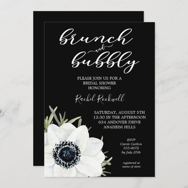 Brunch Bubbly Floral Bridal Shower Invitations (Front/Back)