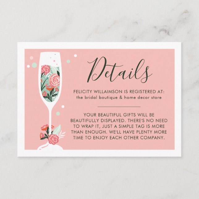 Brunch & Bubbly Floral Display Shower & Registry Enclosure Card (Front)