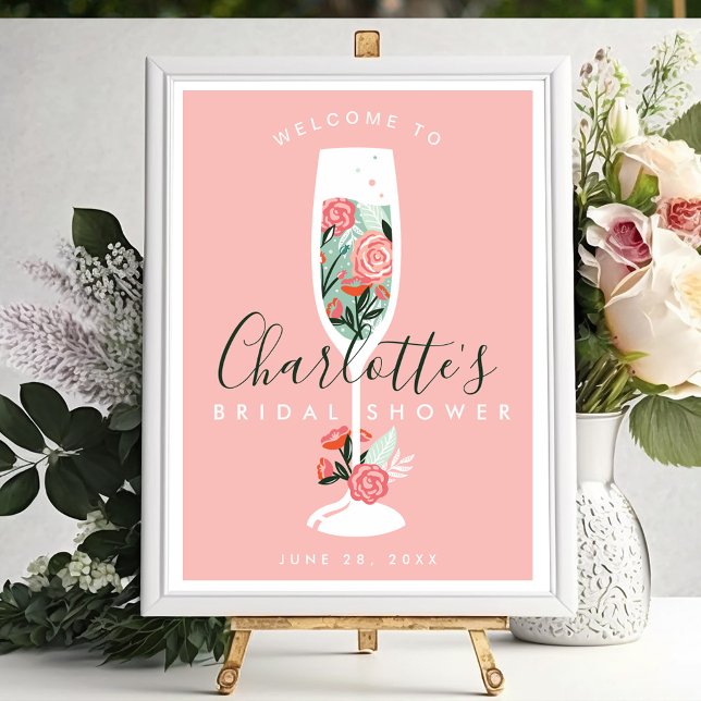 Brunch & Bubbly Floral Pink Welcome Bridal Shower Photo Print (Creator Uploaded)
