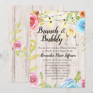 Brunch Bubbly Flower Country String Lights Wedding Invitation