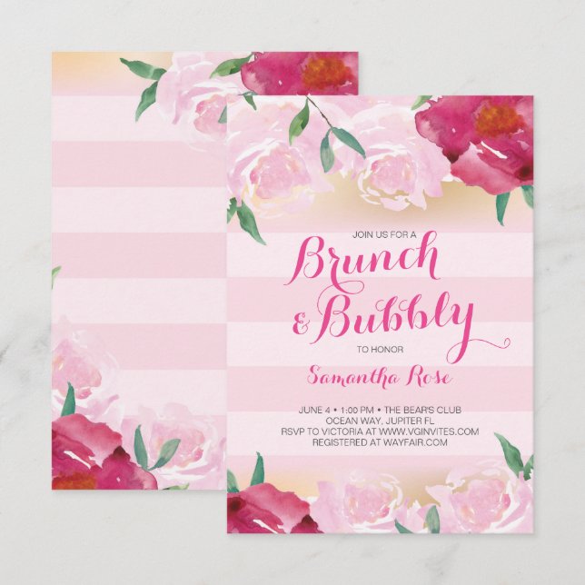 Brunch & Bubbly Flowers Bridal Shower Invitation (Front/Back)