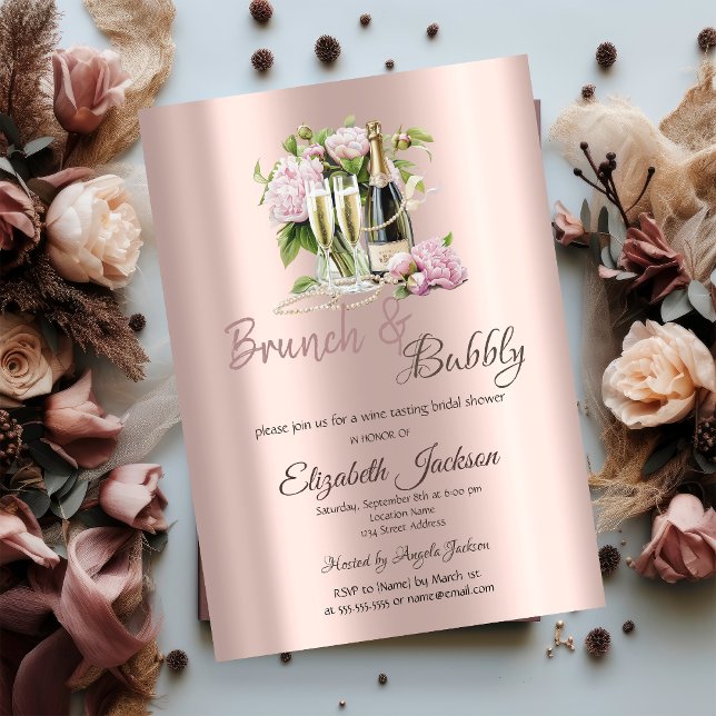  Brunch & Bubbly Flowers Pearls Bridal Shower   Invitation (Creator Uploaded)