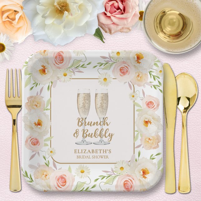 Brunch & Bubbly Garden Floral Bridal Shower Paper Plate (Brunch & Bubbly garden floral bridal shower square paper plates - 2 sizes available)