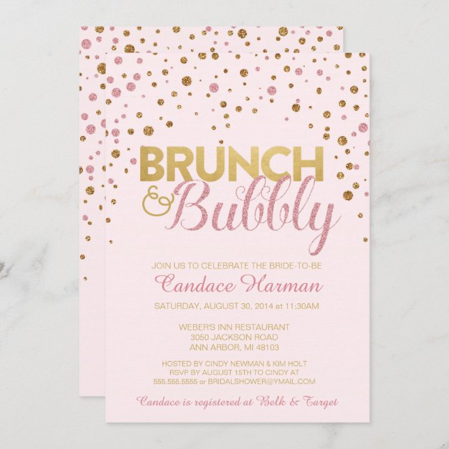 Brunch & Bubbly Glitter Bridal Shower Invitation (Front/Back)