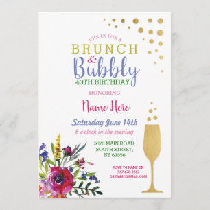Brunch & Bubbly Gold Birthday Floral Invite