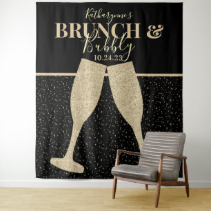 Brunch Bubbly Gold Glitter Champagne Backdrop Tapestry