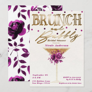Brunch Bubbly Gold Pink Wine Floral Bridal Shower Invitation