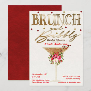 Brunch & Bubbly Gold Red Holiday Bridal Shower Invitation