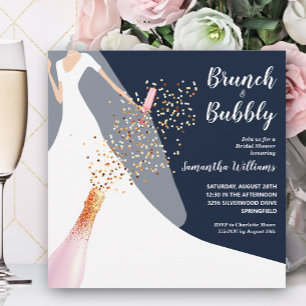 Brunch Bubbly Gown on Navy Bridal Shower Invitation