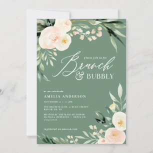 Brunch & bubbly green and peach watercolor floral