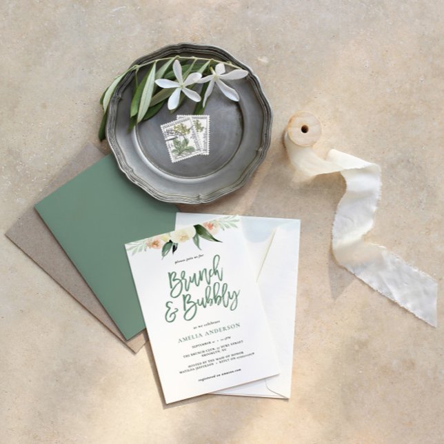 Brunch & bubbly green and peach watercolor floral (Creator Uploaded)