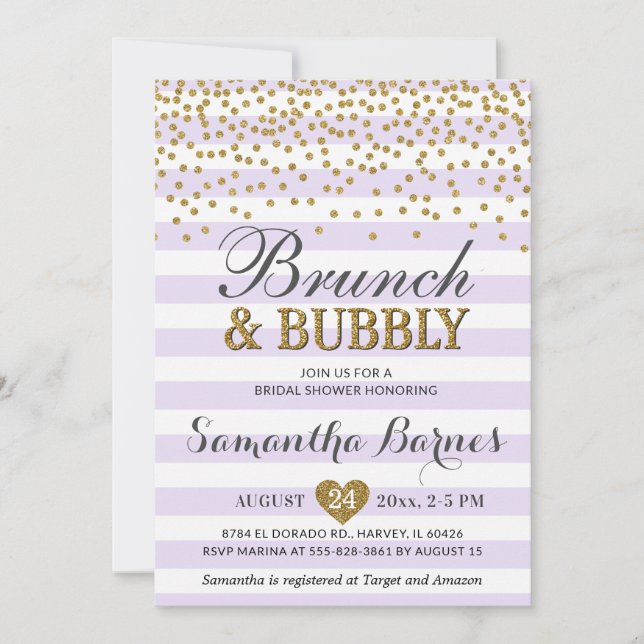 Brunch Bubbly Lavender Lilac Spring Bridal Shower Invitation (Front)