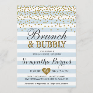Brunch Bubbly Light Blue Gold Chic Bridal Shower Invitation