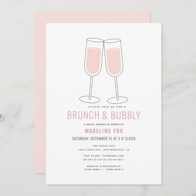 Brunch & Bubbly Modern Champagne Bridal Shower Invitation (Front/Back)