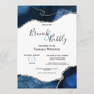 Brunch Bubbly Navy Silver Glitter Agate Shower Invitation