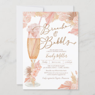Brunch & Bubbly Pampas Grass Boho Bridal Shower Invitation
