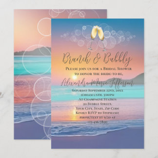 Brunch Bubbly Pastel Sunset Beach Bridal Shower Invitation