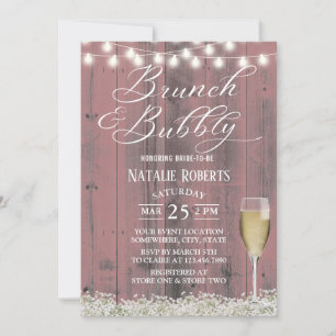 Brunch & Bubbly Pink Barn Wood Bridal Shower Invitation