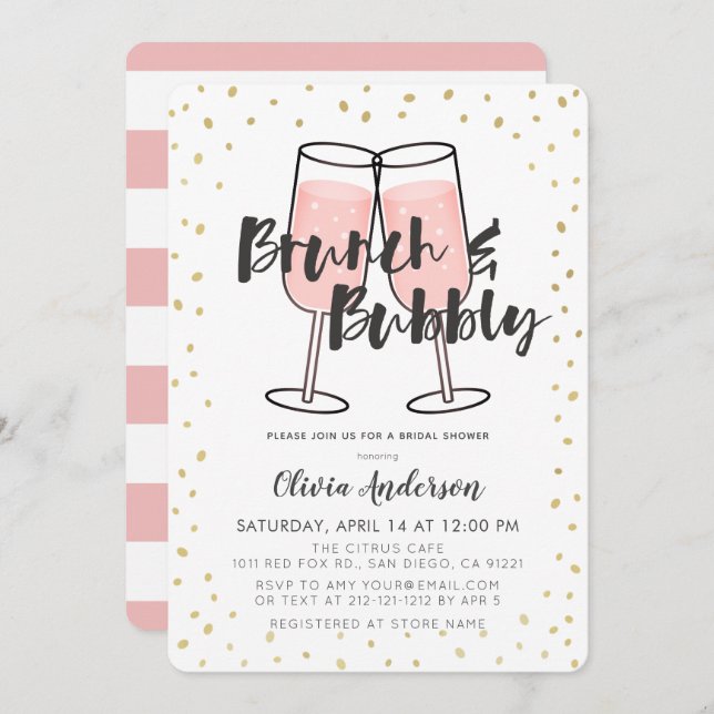 Brunch & Bubbly Pink Champagne Bridal Shower Invitation (Front/Back)