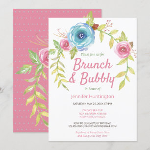 Brunch & Bubbly Pink Floral Bridal Shower Invitation