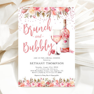 Brunch & Bubbly Pink Floral Bridal Shower Invitation