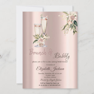 Brunch & Bubbly Pink Flowers Drips Bridal Shower  Invitation