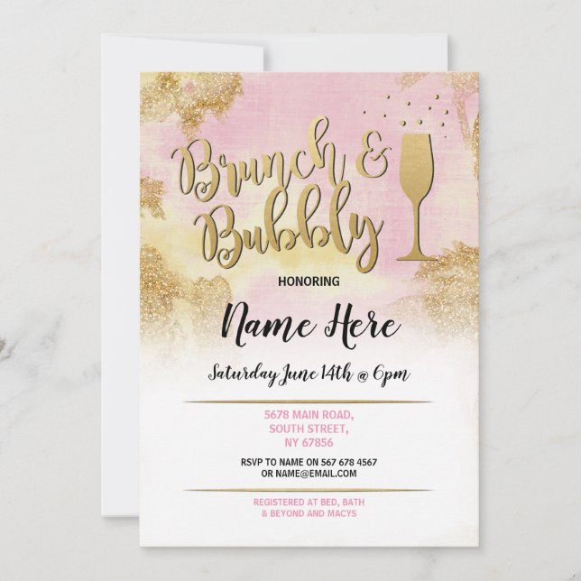Brunch & Bubbly Pink Gold Bridal Shower Invite (Front)