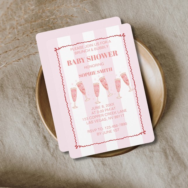 Brunch & Bubbly Pink & Red Baby Shower Invitation (Creator Uploaded)