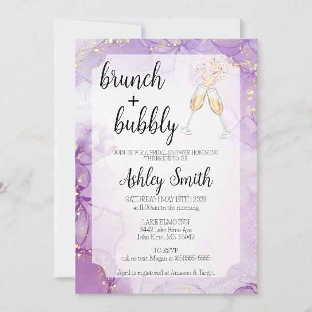Brunch & Bubbly Purple Bridal Shower Invite (Front)