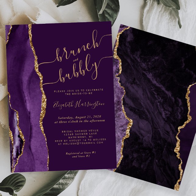Brunch & Bubbly Purple Gold Agate Bridal Shower Invitation (Creator Uploaded)