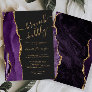 Brunch & Bubbly Purple Gold Agate Dark  Invitation