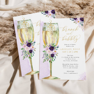 Brunch & Bubbly Purple Gold Bridal Shower Invitation