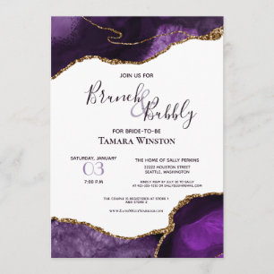 Brunch Bubbly Purple Gold Glitter Agate Shower Invitation