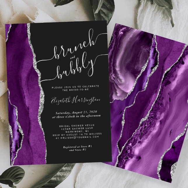 Brunch & Bubbly Purple Silver Agate Bridal Shower Invitation (Creator Uploaded)