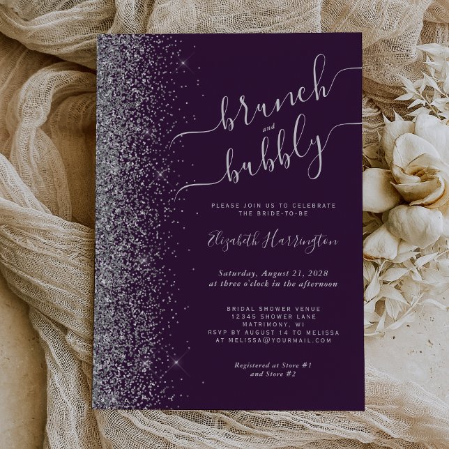Brunch & Bubbly Purple Silver Bridal Shower Invitation (Creator Uploaded)