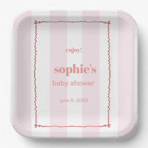 Brunch & Bubbly Red And Pink Retro Wavy Paper Plate