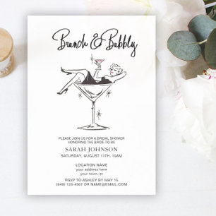 Brunch & Bubbly Retro Pink Champagne Bridal Shower Invitation