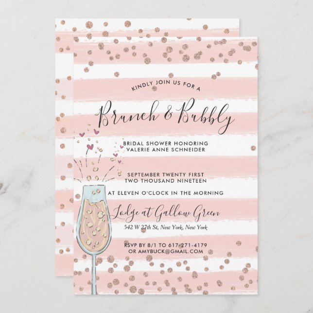 Brunch & Bubbly Rose Gold Champagne Bridal Shower Invitation (Front/Back)