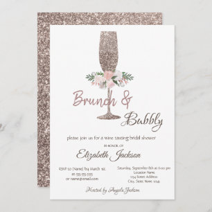 Brunch & Bubbly Rose Gold Glitter Bridal Shower  Invitation