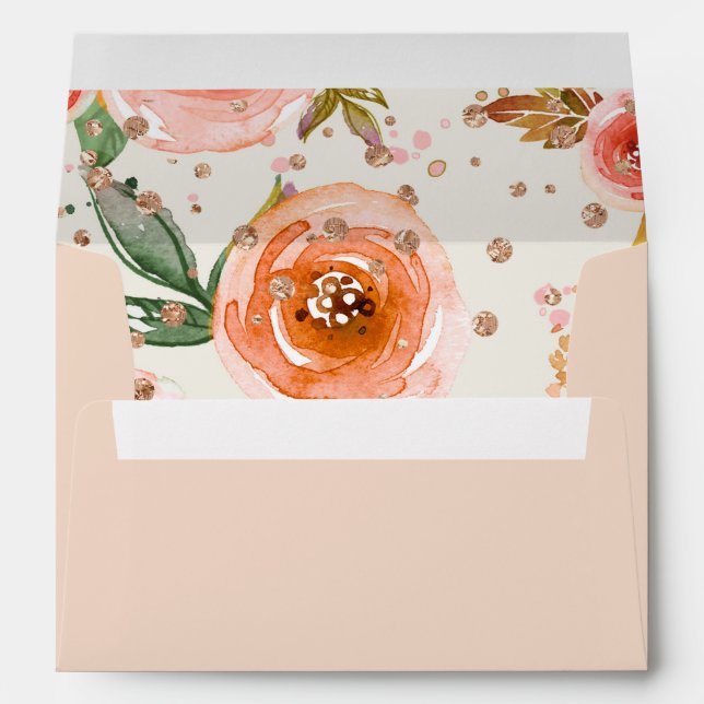 Brunch & Bubbly RoseGold Glitter Watercolor Blush Envelopes (Back (Bottom))
